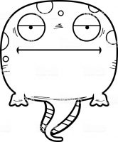 A cartoon illustration of a tadpole looking bored.
